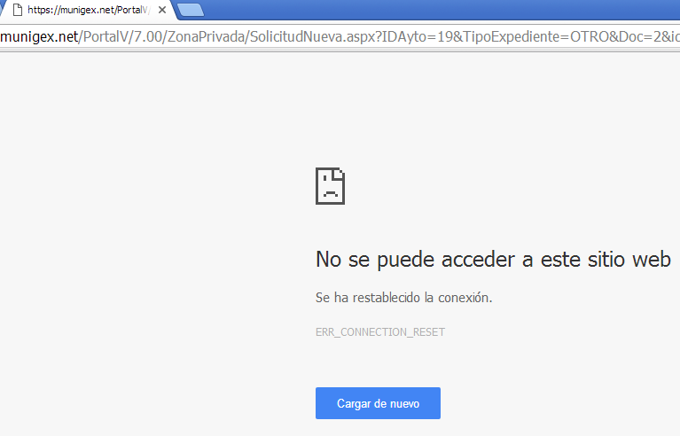 Navegador Chrome mostrando mensaje de error de acceso