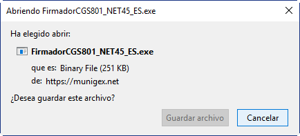 Ventana solicitando permiso para descargar el firmador