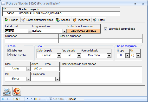 Ficha de filiación