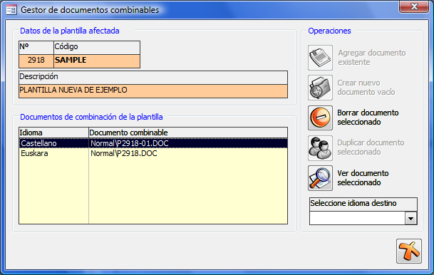 Gestor de documentos combinables con un documento existente agregado