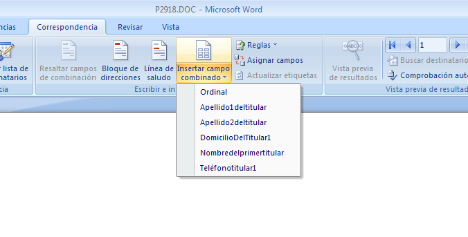 Documento de MS-Word con el listado de variables