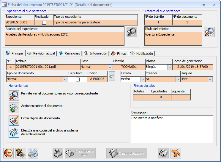 Ficha del documento a firmar