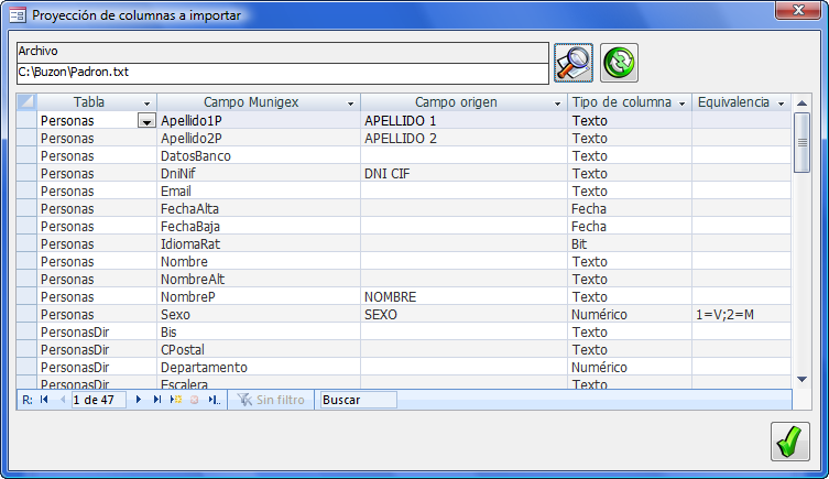 Especificar las columnas a importar