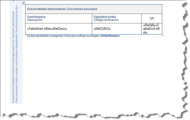 Definición de la iteración de documentos en la plantilla recibo