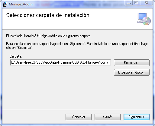 Asistente de instalación de Munigex Addin