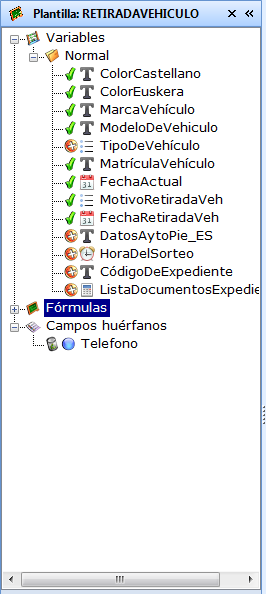 Panel de la plantilla actual