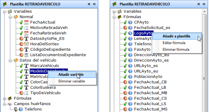 Agregar variables o fórmulas al documento