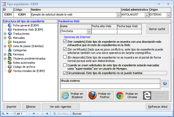 Especificación de parámetros web