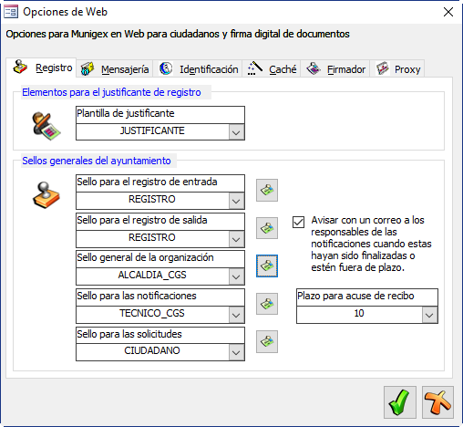 Configuración de justificantes