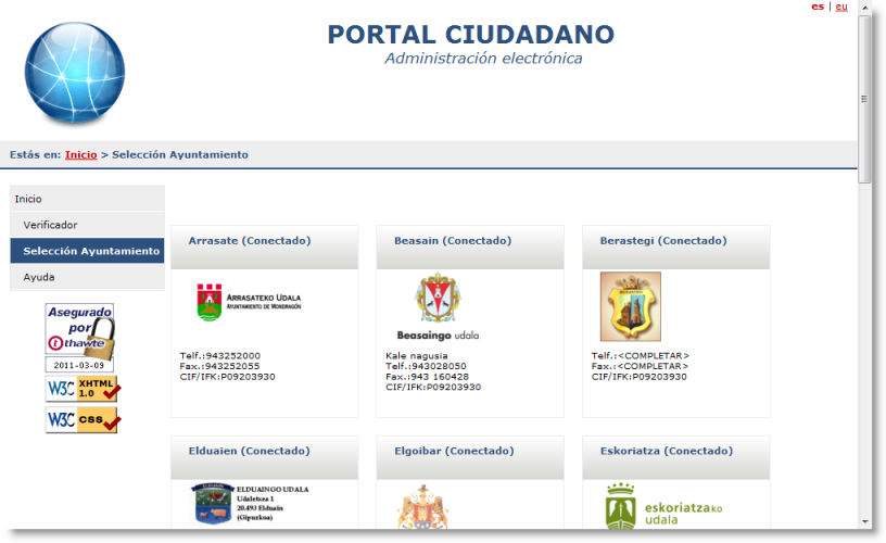 Página web del catágolo general de ayuntamientos