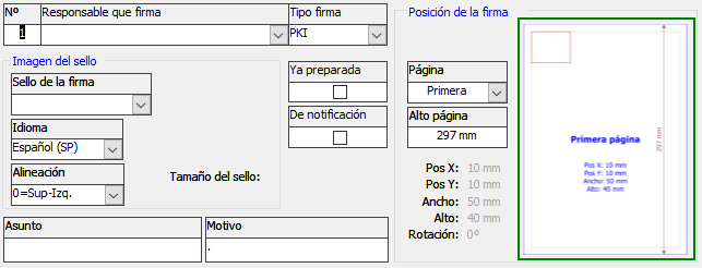 Posición y dimensiones de la firma