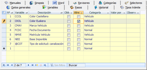 Activar alineación de variables