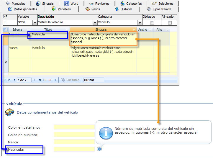 Variable con información ampliada