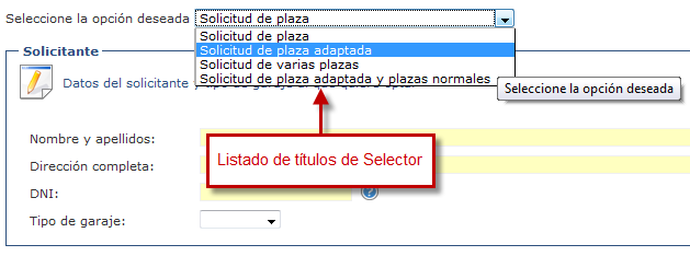 Vista previa del listado de selectores