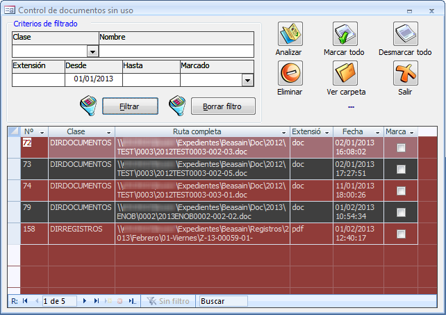 Control de documentos sin uso