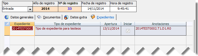 Expediente vinculado al registro