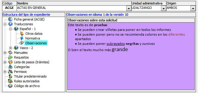 Observaciones en formato HTML