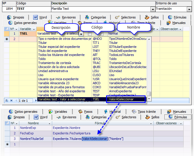 Fórmulas con referencia a valores de variables