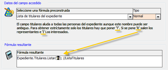 Fórmula resultante al seleccionar una fórmula de la biblioteca