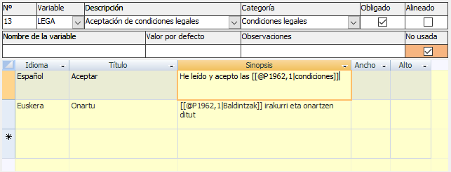 Vista alternativa de la variable para introducir enlace a plantilla de condiciones