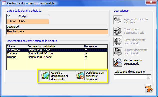 Bloqueo de documentos combinables de plantilla