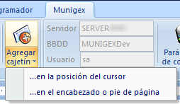 Opciones del cajetín