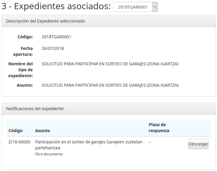 Documentos y notificaciones asociados al expediente en el Portal Ciudadano