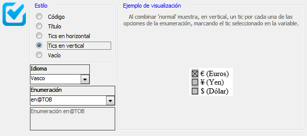 Formatos para el tipo opciones