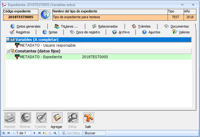 Variables de metadatos a rellenar en la ficha del expediente