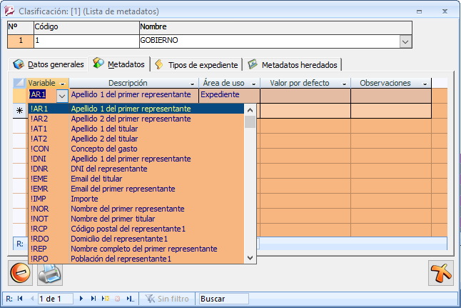 Incluir metadatos en clasificaciones de expedientes