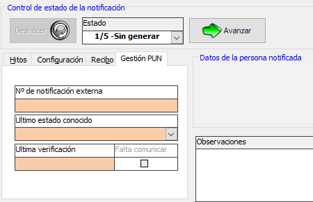 Sección de Punto único de notificación para el seguimiento en el gestor externo