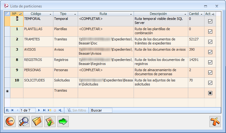 Lista de particiones generadas y en uso