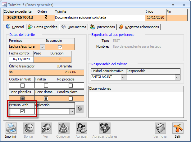 Activar/desactivar permiso para adjuntar documentos al trámite