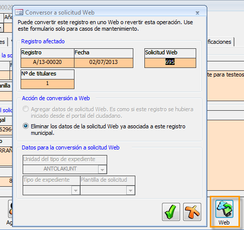 Conversión de registro web a ventanilla