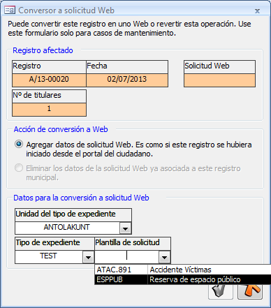 Conversión solicitud de ventanilla a web