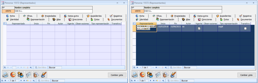Listas de representados y representantes de la persona