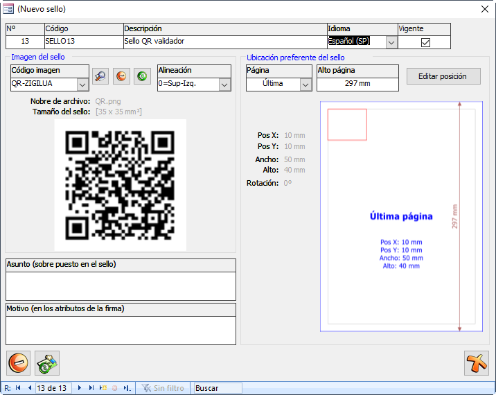 Sello dado de alta en Munigex relacionado con la imagen QR