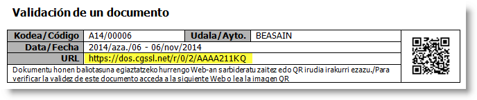 URL de validación en el documento