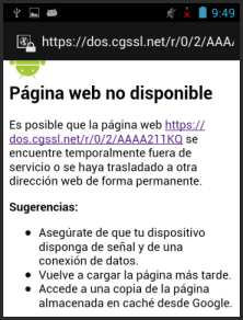 Error en el navegador del dispositivo móvil