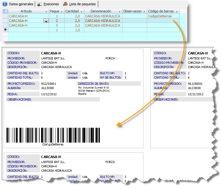 Uso de códigos de barras en albaranes