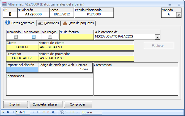 Formulario de albarán