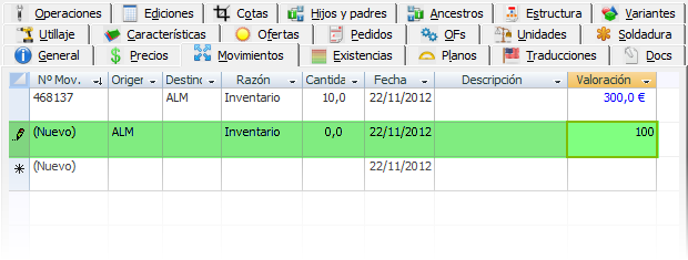 Modificar la valoración de las existencias