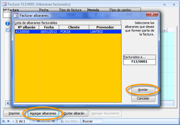 Vincular de nuevo el albarán con la factura
