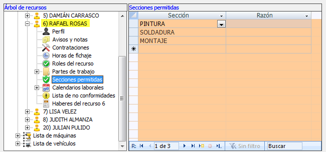 Operario con secciones permitidas