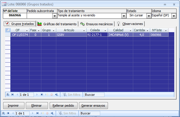 Formulario del lote de tratamiento