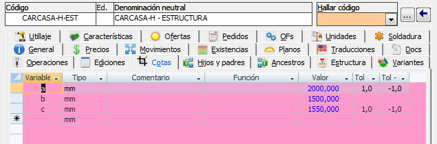 Agregar datos de cotas en la ficha del artículo