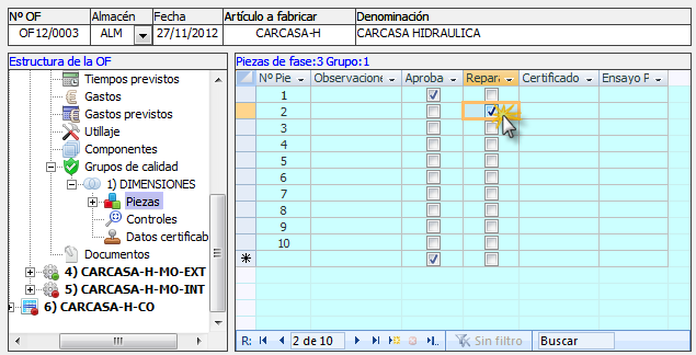 Aprobar piezas