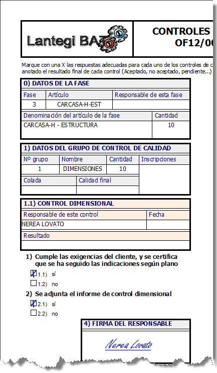 Plantilla de los controles de calidad