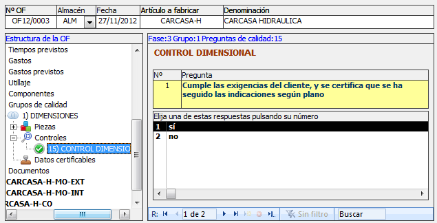 Anotar resultado del control en la OF