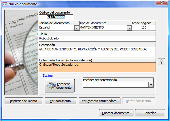 Formulario para agregar documentos